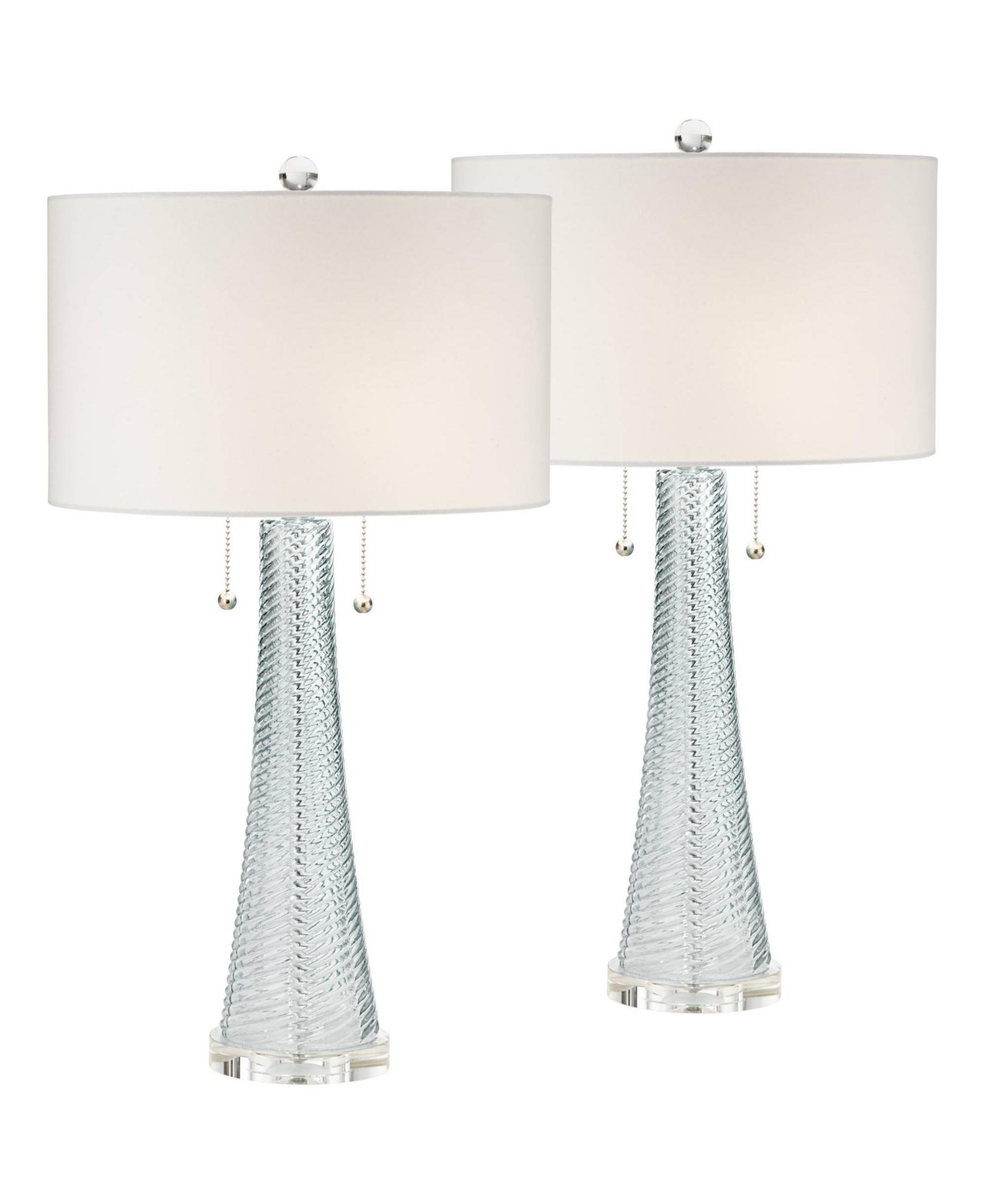 Possini Euro Design Современные настольные лампы 28.5" Высота, комплект из 2 шт, Sky Fluted Glass Drum Shade для гостиной, спальни, офиса
