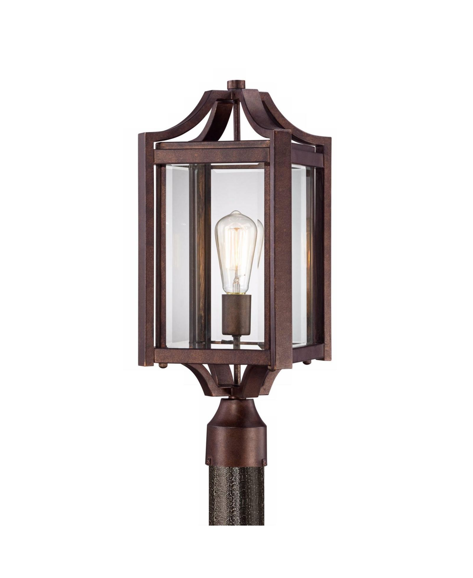 Franklin Iron Works Rockford Rustic Farmhouse Outdoor Post Light Bronze Iron 20  Clear Beveled Glass for Exterior Barn Deck House Porch Yard Patio