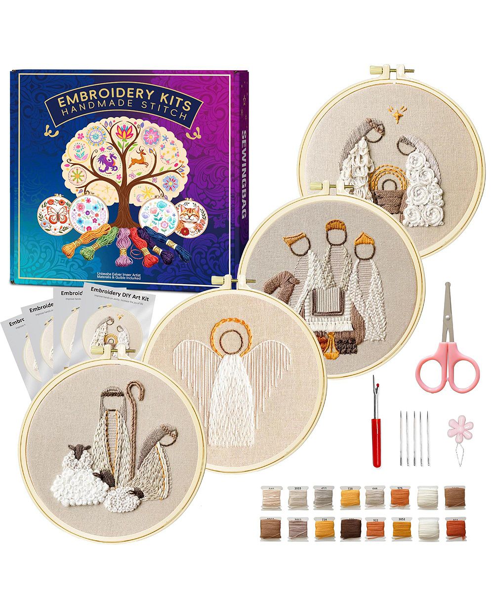 GNUADZ Embroidery Kit Adult Beginner Religion Pattern Hand Stitching DIY Sewing Box