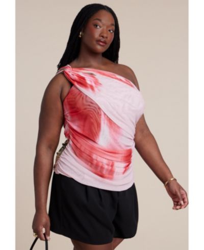 ELOQUII Women's Twist Drape Sheer Mesh Top