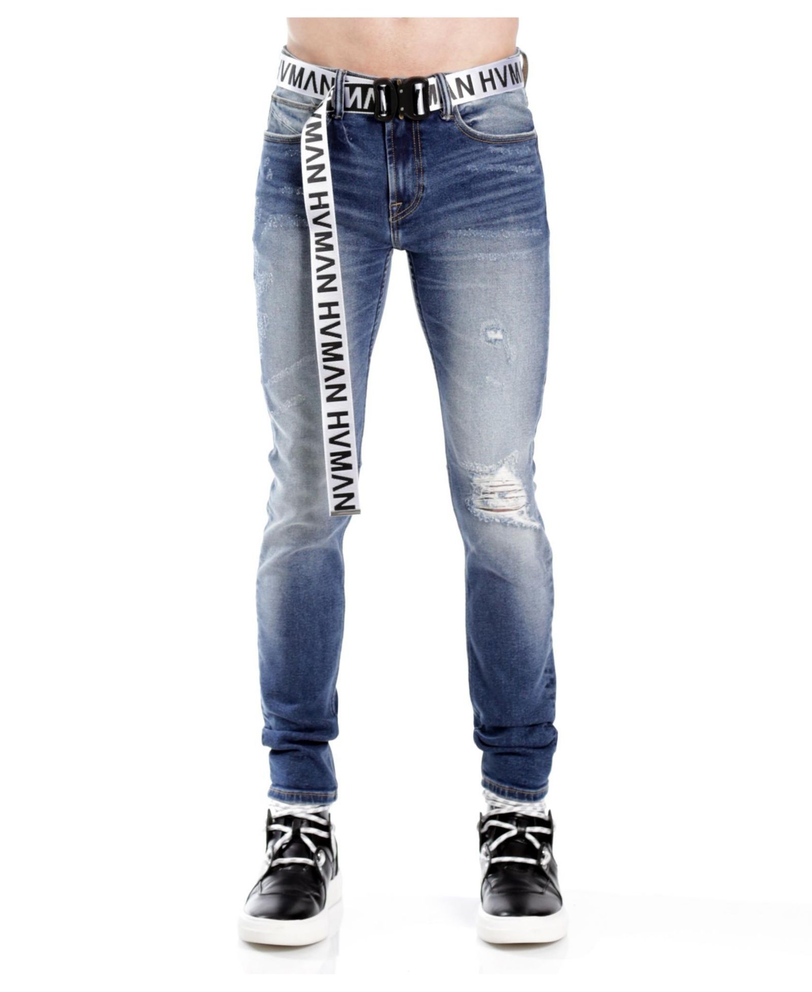Джинсы Hvman Chosen To Prevail x Cult Strat Super Skinny Fit with Belt Baltic