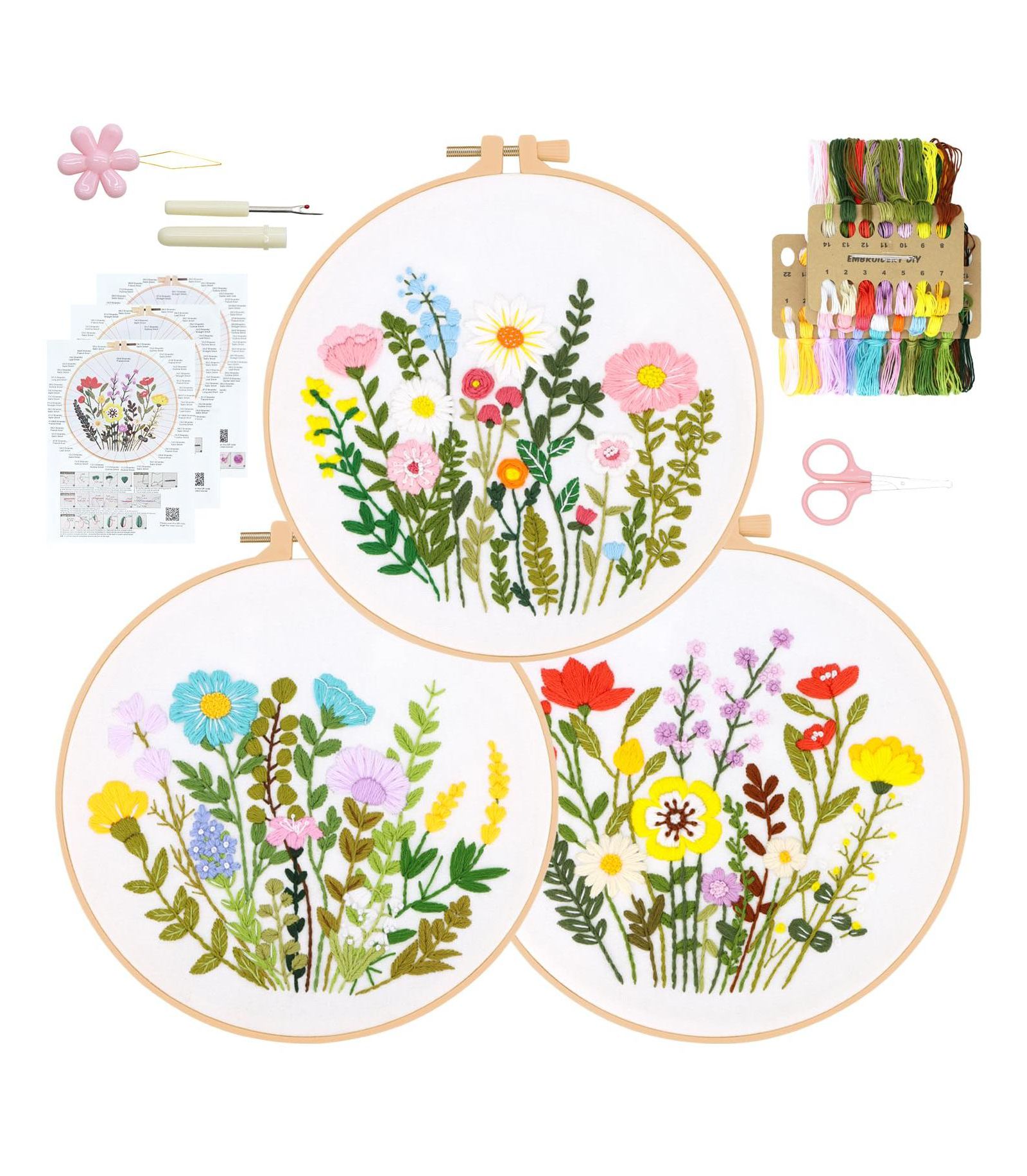 GNUADZ Embroidery Kit Beginners Flower Pattern DIY Hoop Floss
