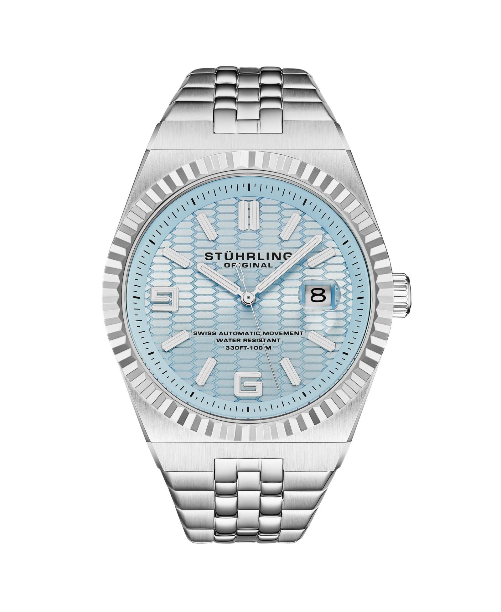 Stuhrling Original Men s Sentinel Swiss Automatic 42mm Stainless Steel Bracelet Watch with Guilloche Dial