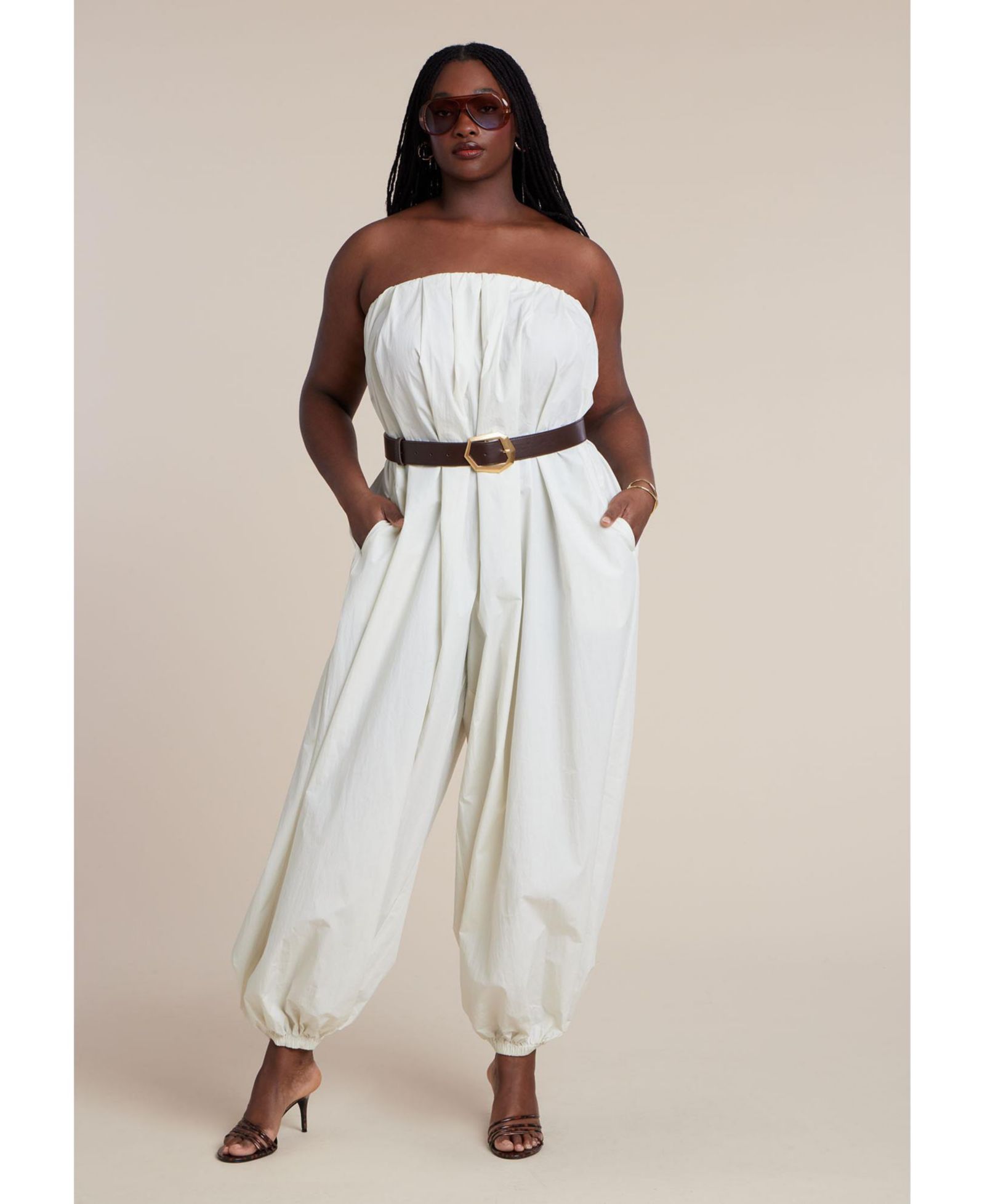 ELOQUII Women's Belted Balloon Jumpsuit