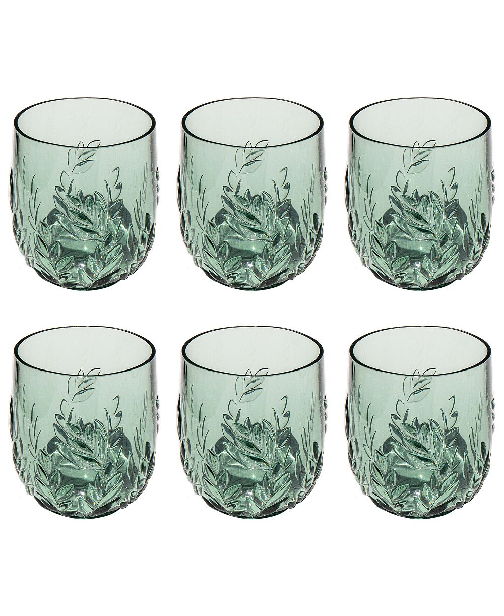 Abode Homewares Embossed Leaf Acrylic Stemless Wine Glasses, Set of 6