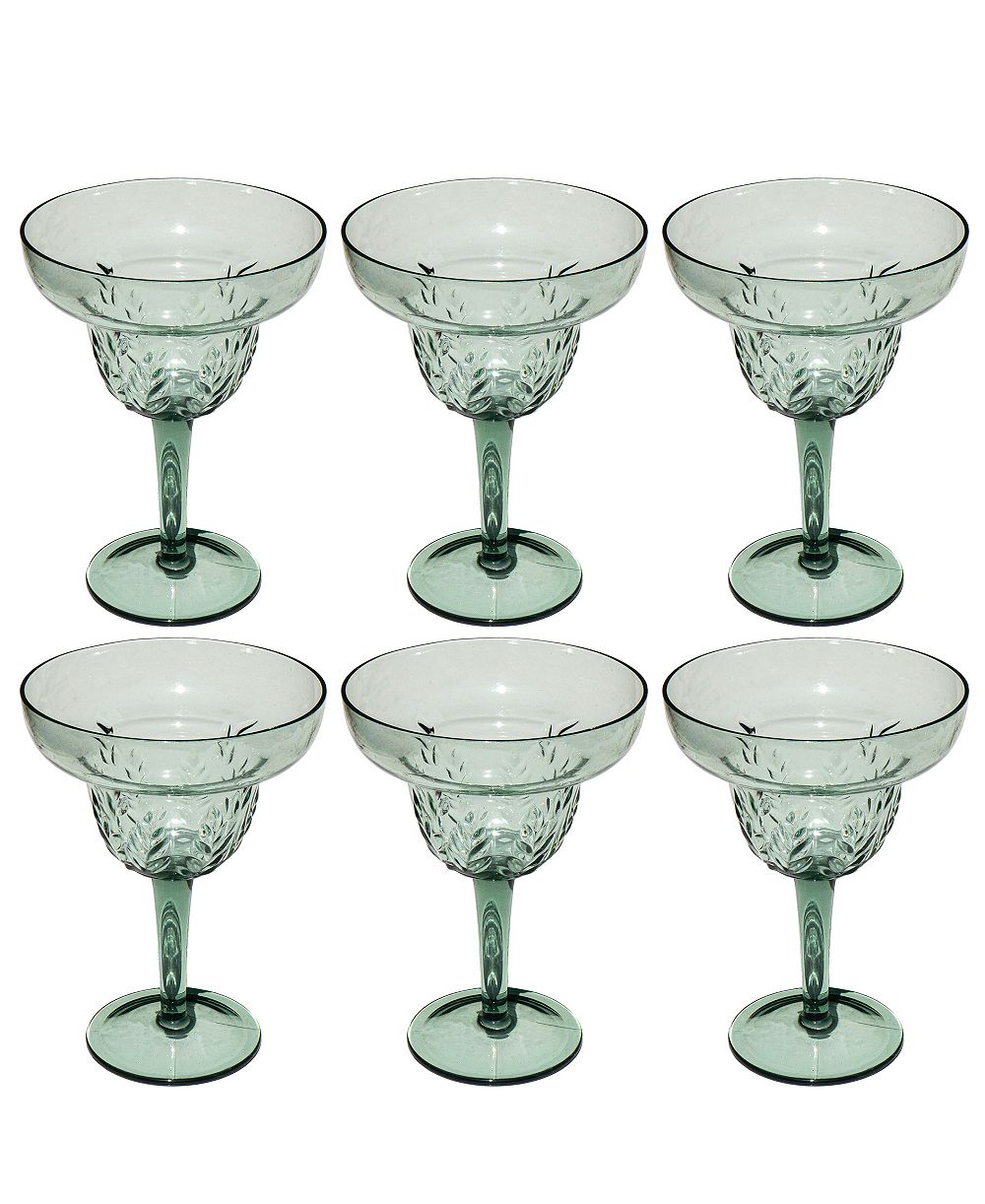 Abode Homewares Embossed Leaf Acrylic Margarita Glasses, Set of 6