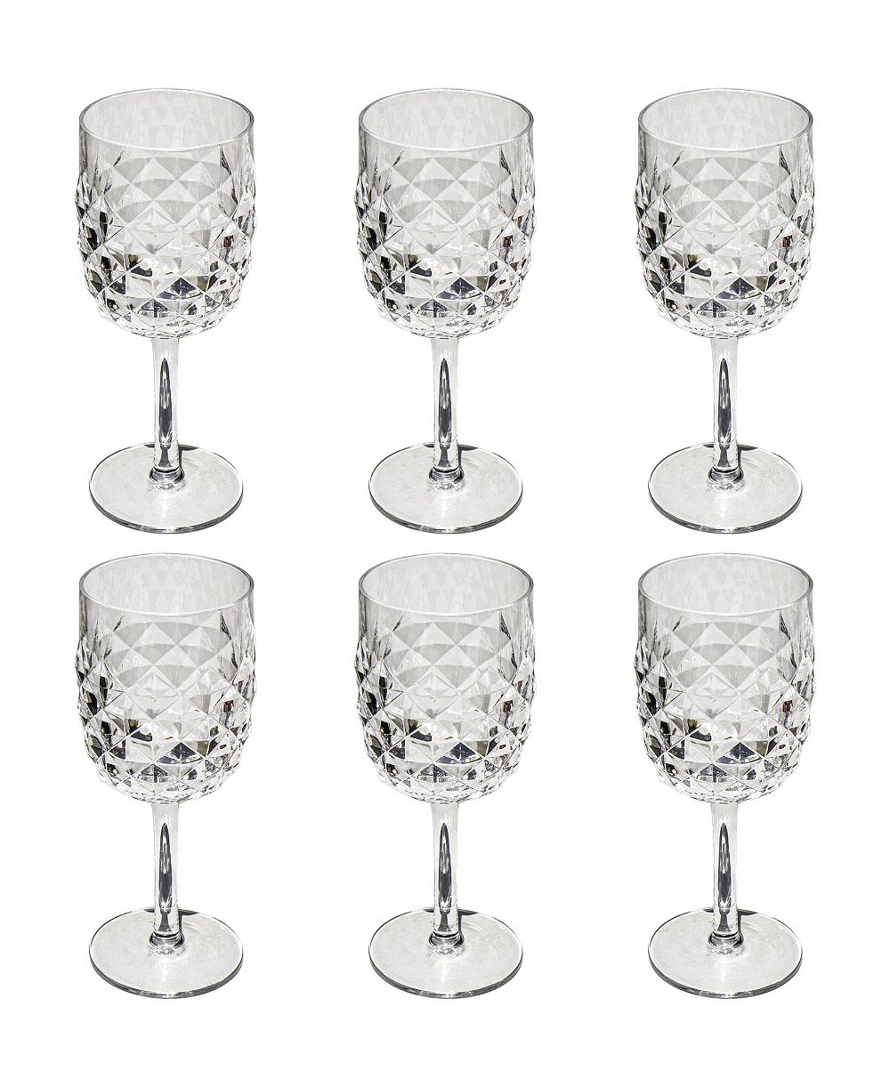 Abode Homewares Diamond Cut Acrylic Goblet Wine Glasses, Set of 6