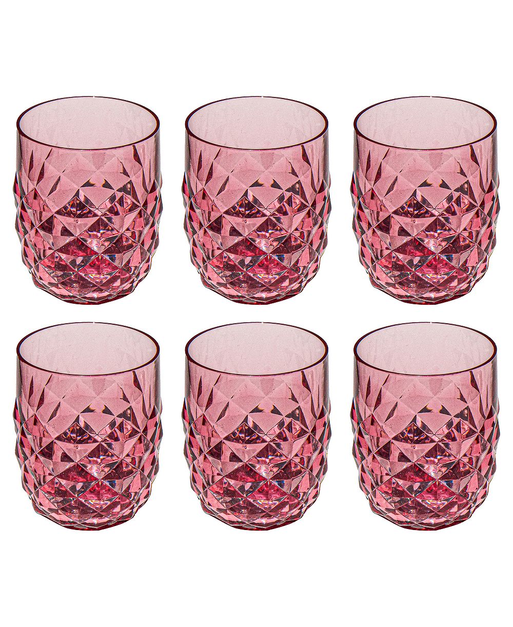 Abode Homewares Diamond Cut Acrylic Stemless Wine Glasses, Set of 6