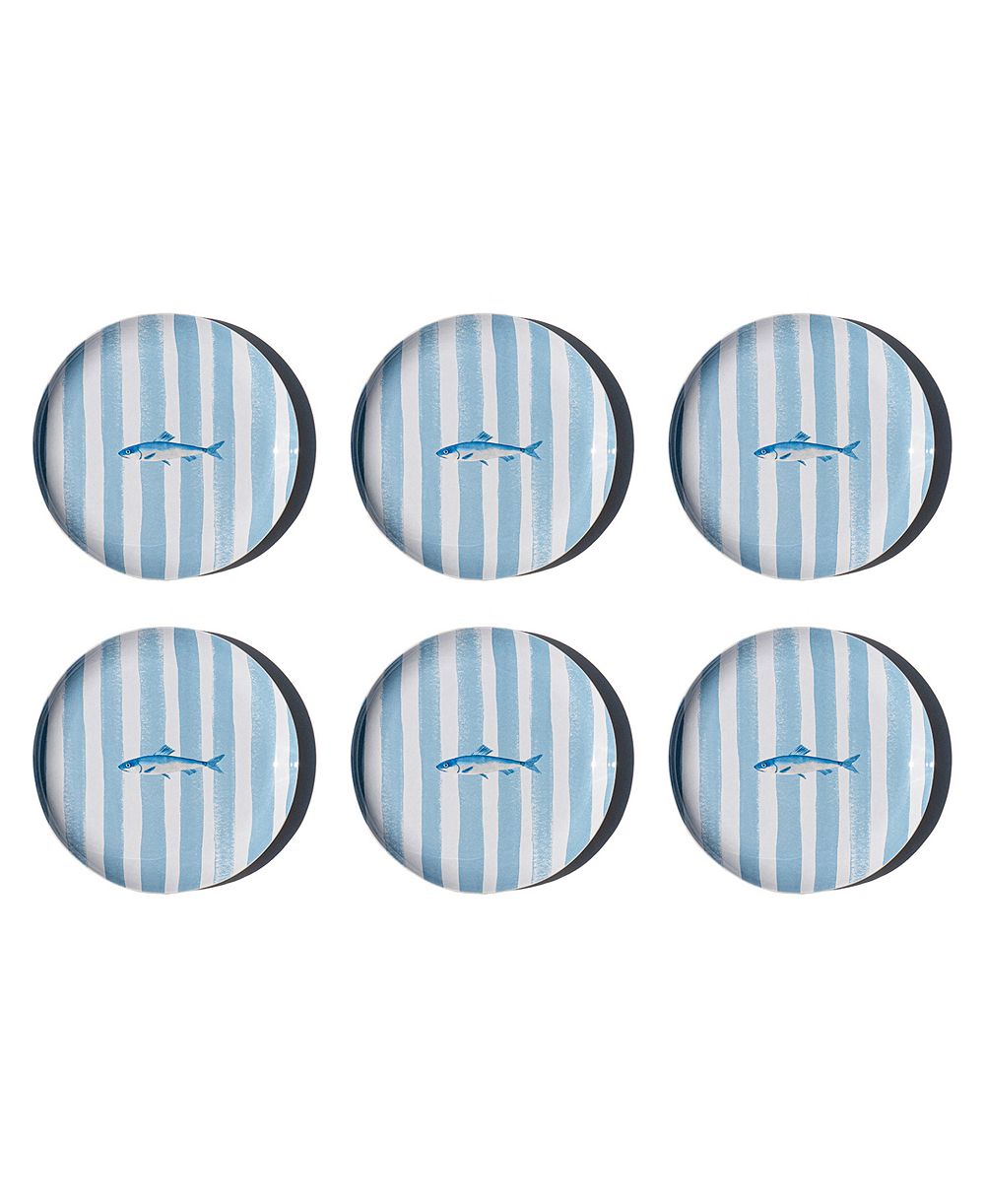Abode Homewares Sardinia NewWave Melamine Stripe Salad Plates, Set of 6