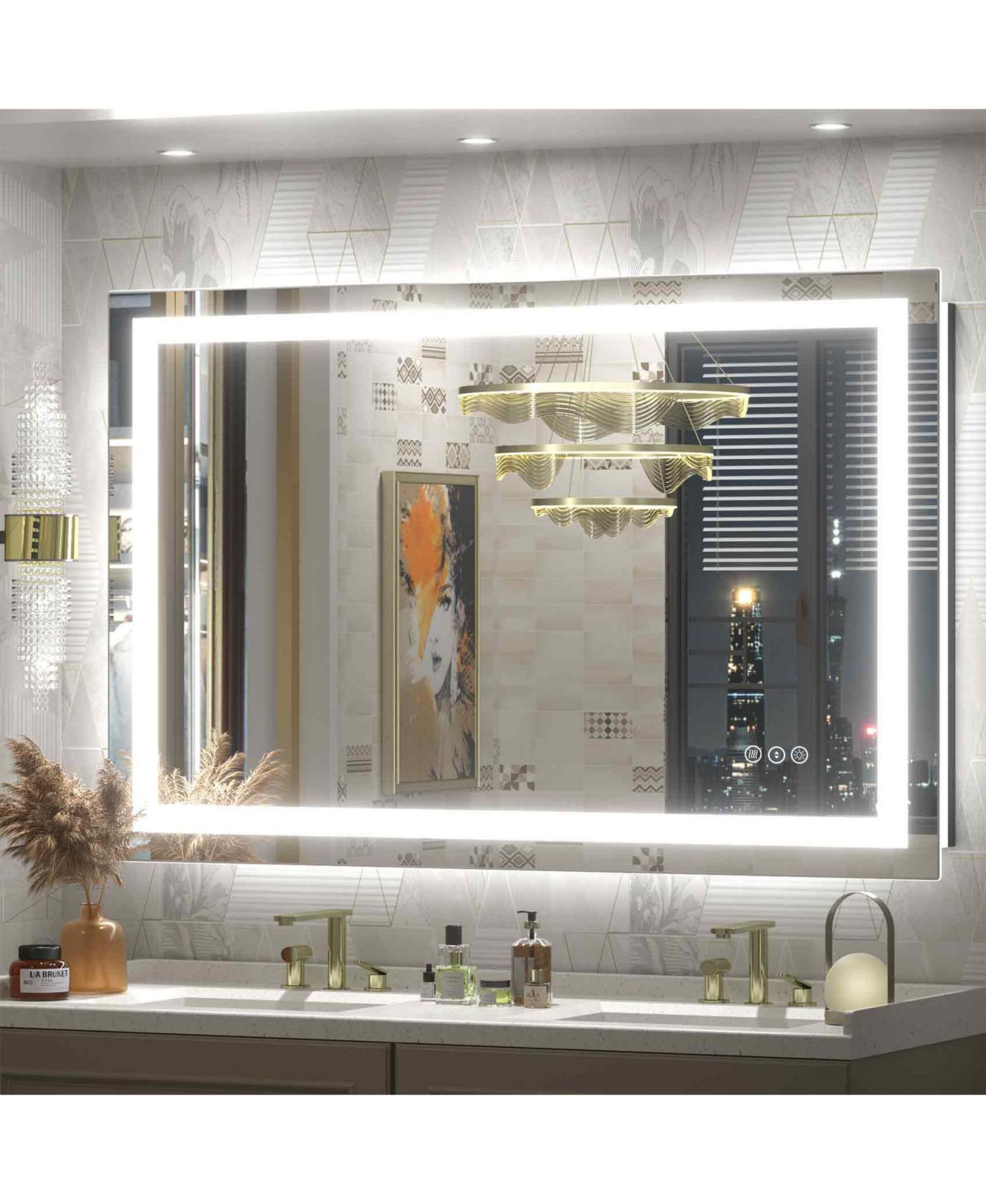 Зеркало для ванной Apmir с LED-подсветкой и закаленным стеклом, 48" x 30"