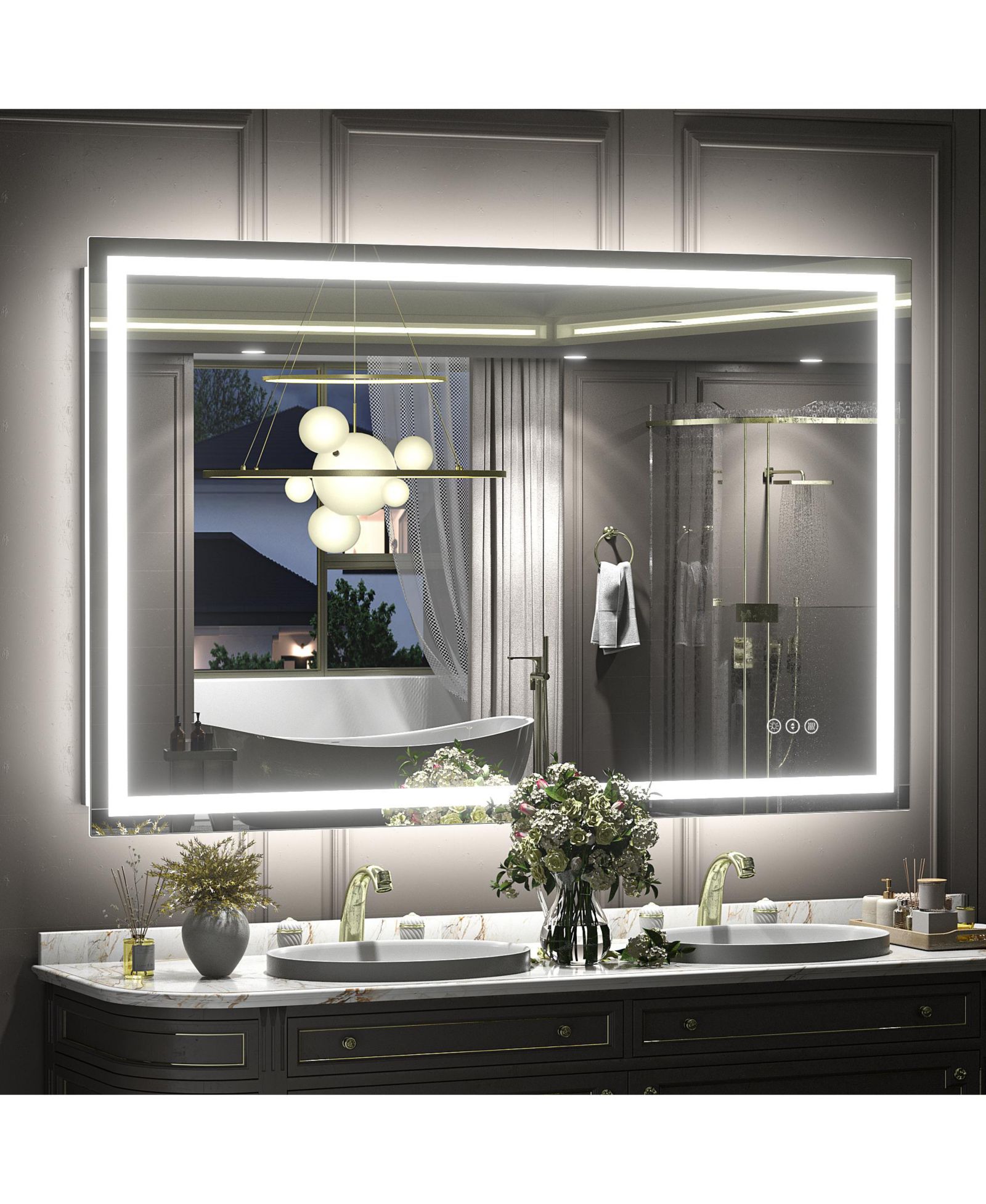 Apmir 51" x 32" Super Bright Front and Back LED Lighted Anti-Fog Tempered Glass Bathroom/Vanity Mirror with ETL and 3-Year Warranty