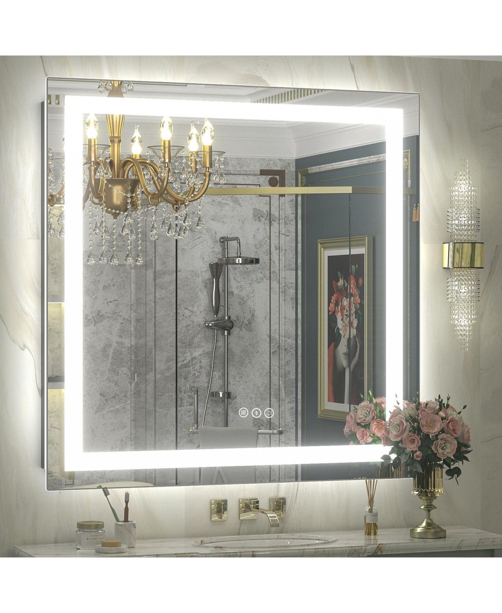 Зеркало для ванной Apmir 36" x 36" с яркой передней и задней LED Light, закаленное стекло, против запотевания