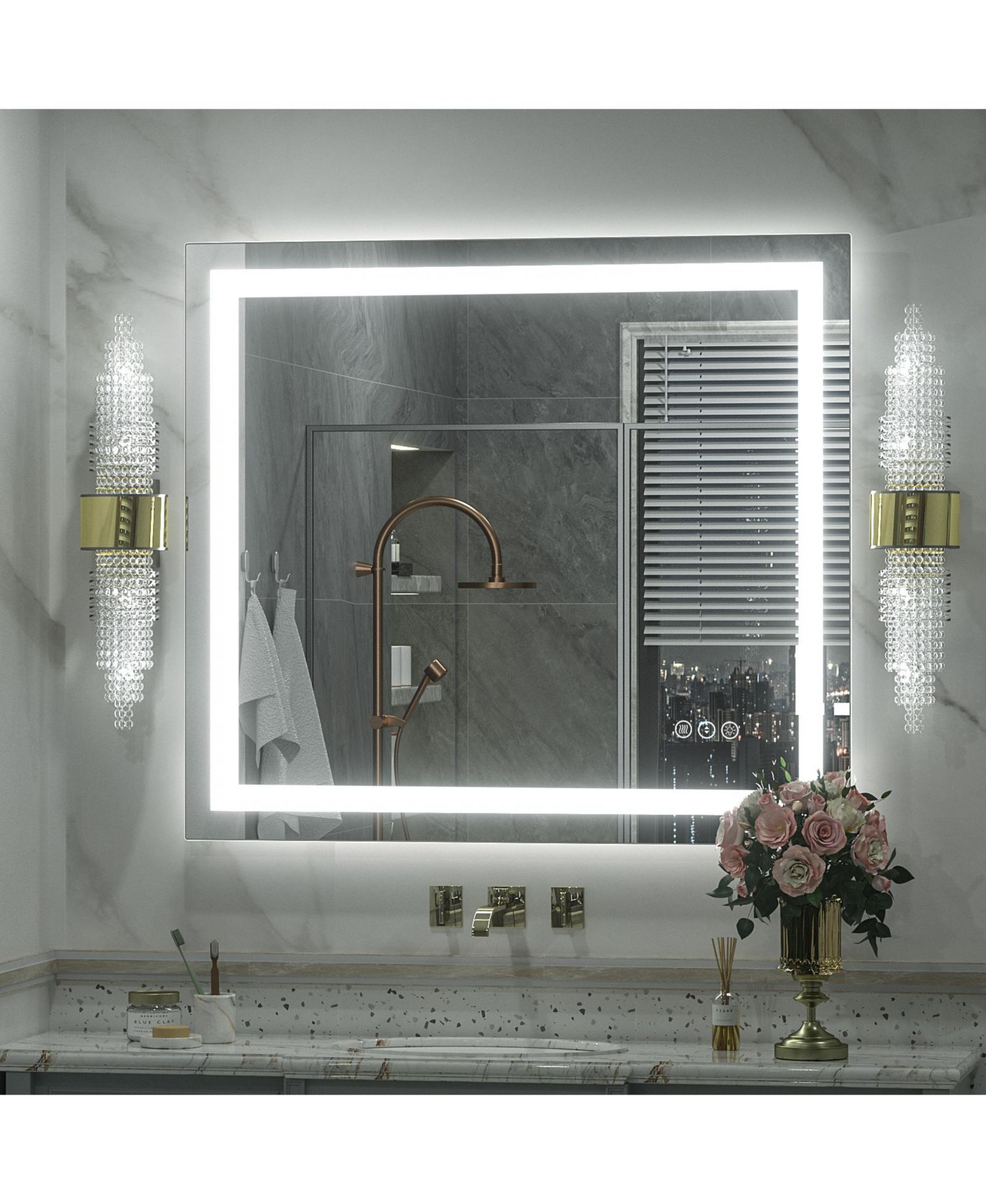 Apmir 32" x 36" Super Bright Front and Back LED Lighted Anti-Fog Tempered Glass Bathroom/Vanity Mirror with ETL and 3-Year Warranty