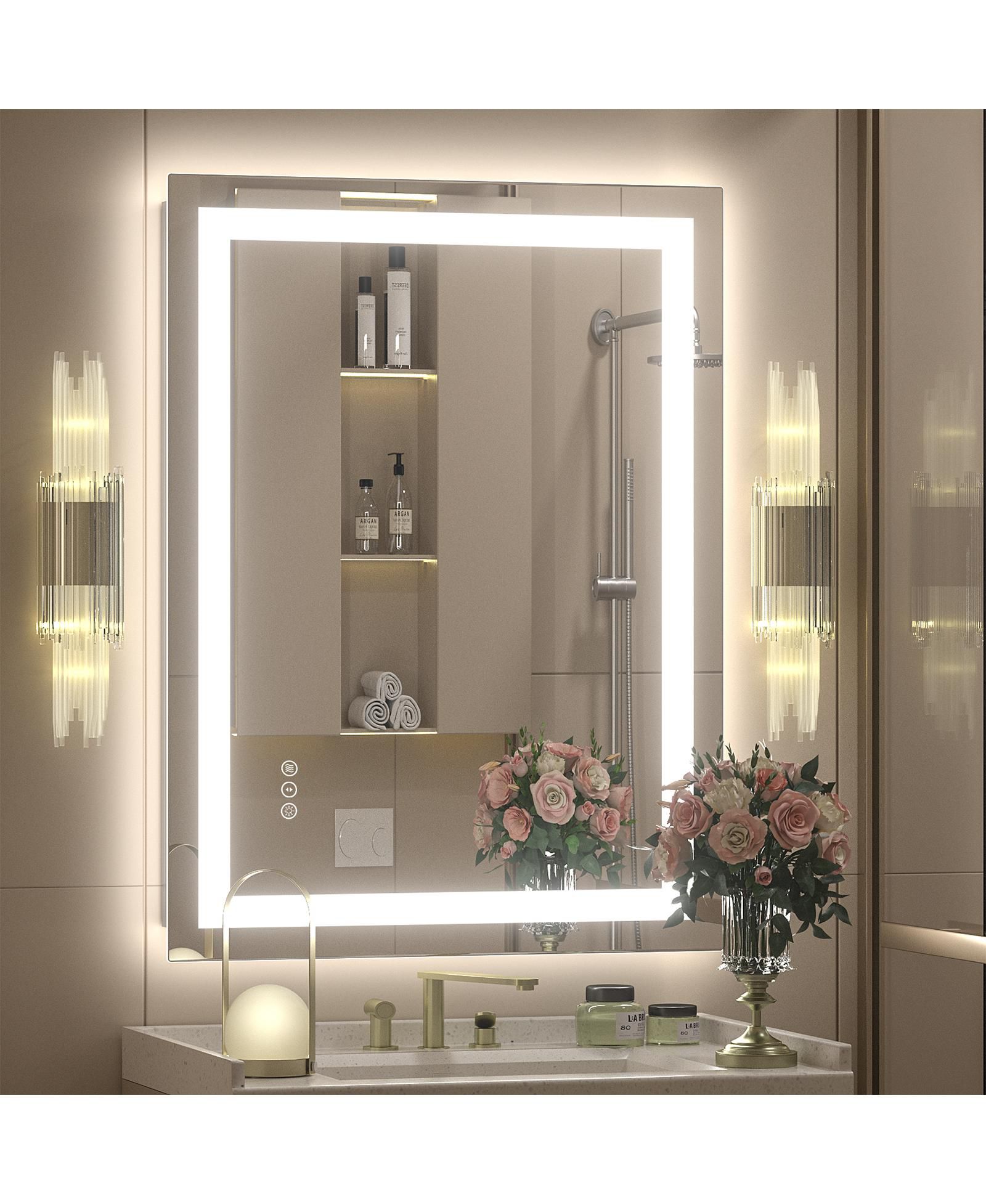 Apmir 24" x 32" Super Bright Front and Back LED Lighted Anti-Fog Tempered Glass Bathroom/Vanity Mirror with ETL and 3-Year Warranty