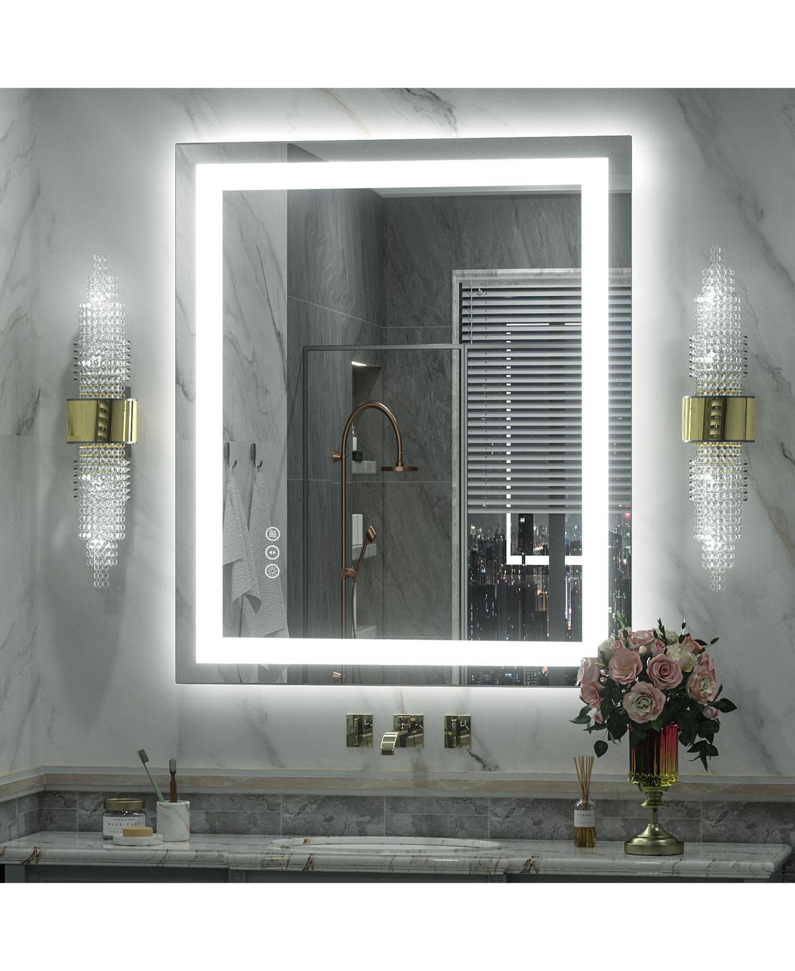 Apmir 30" x 36" Super Bright Front and Back LED Lighted Anti-Fog Tempered Glass Bathroom/Vanity Mirror with ETL and 3-Year Warranty