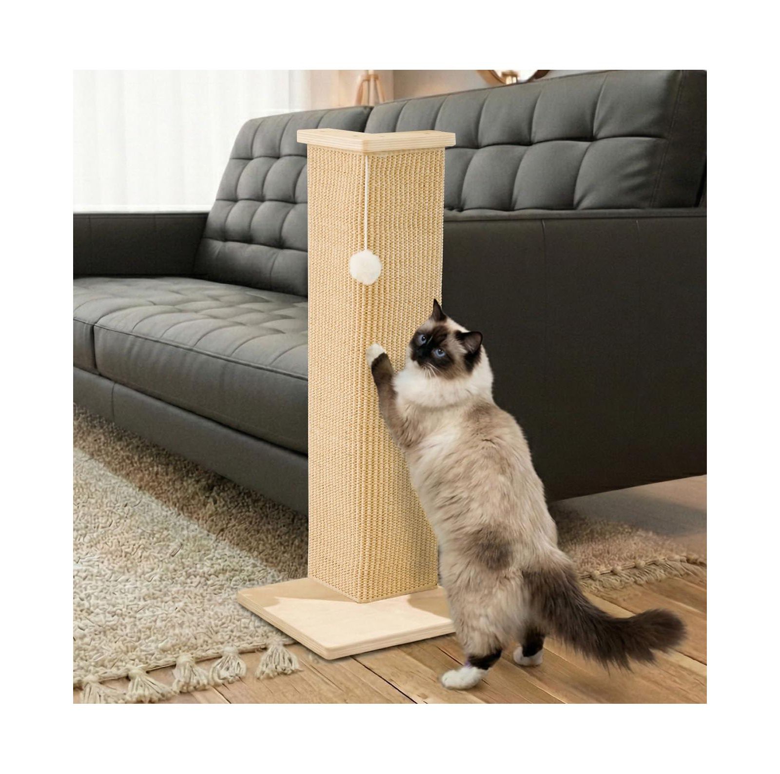 ARONKL Sisal Cat Scratcher Upright Wall Mounted Vertical L Shape Board Durable Protect Furniture Plush Mouse