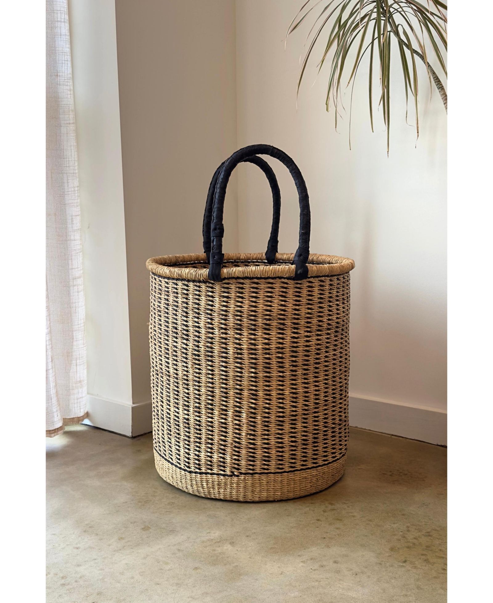 Mbare, Natural  Vertical Stripe Laundry Hamper