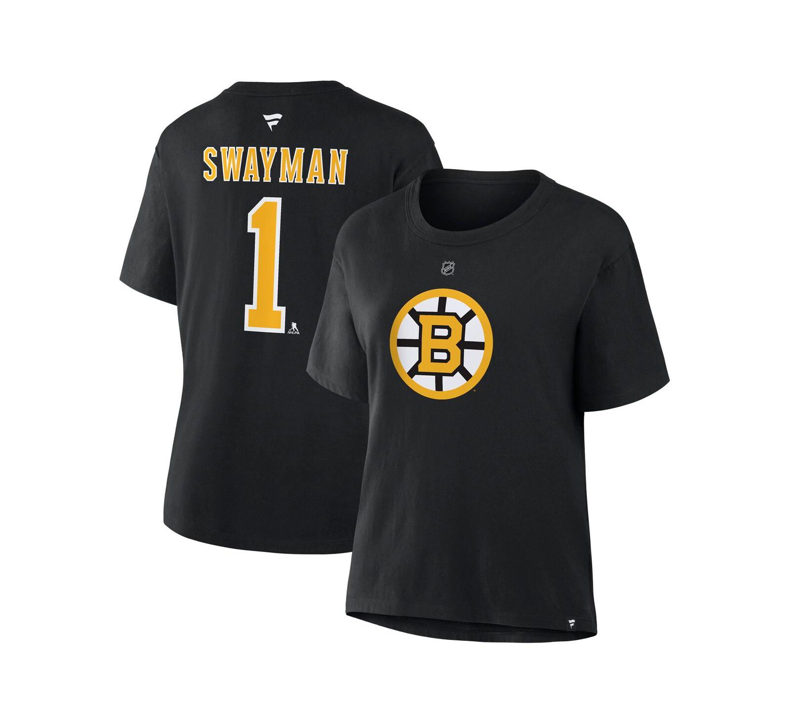 Fanatics Женская футболка Jeremy Swayman Black Boston Bruins Authentic Stack Name & Number