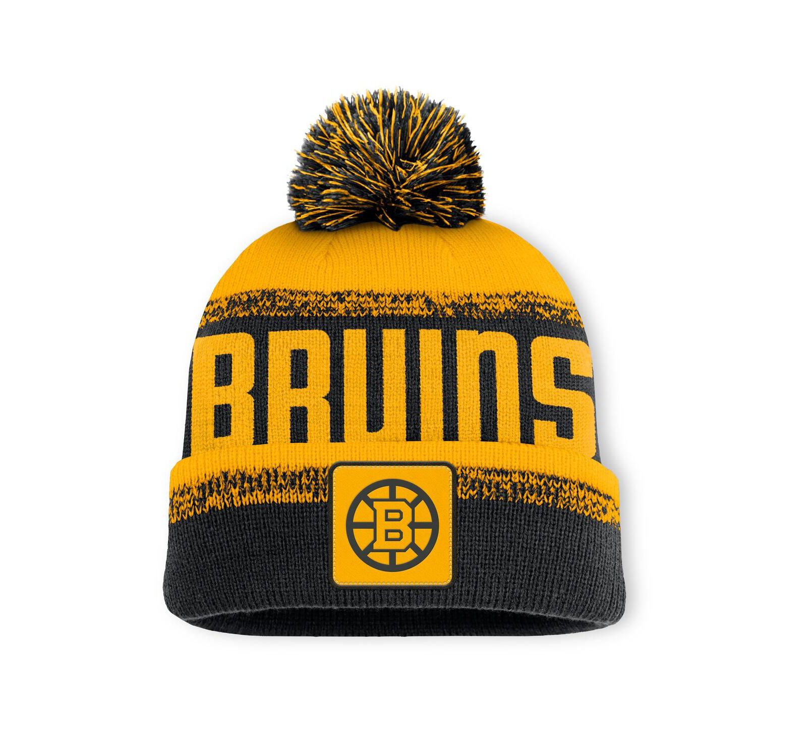 Мужская вязаная шапка Fanatics Black/Gold Boston Bruins Fundamentals Thrive Cuffed Pom