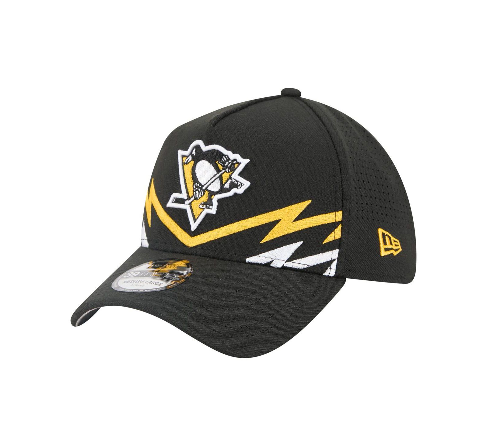 New Era Men's Black Pittsburgh Penguins 39THIRTY A-Frame Perforated Flex Hat