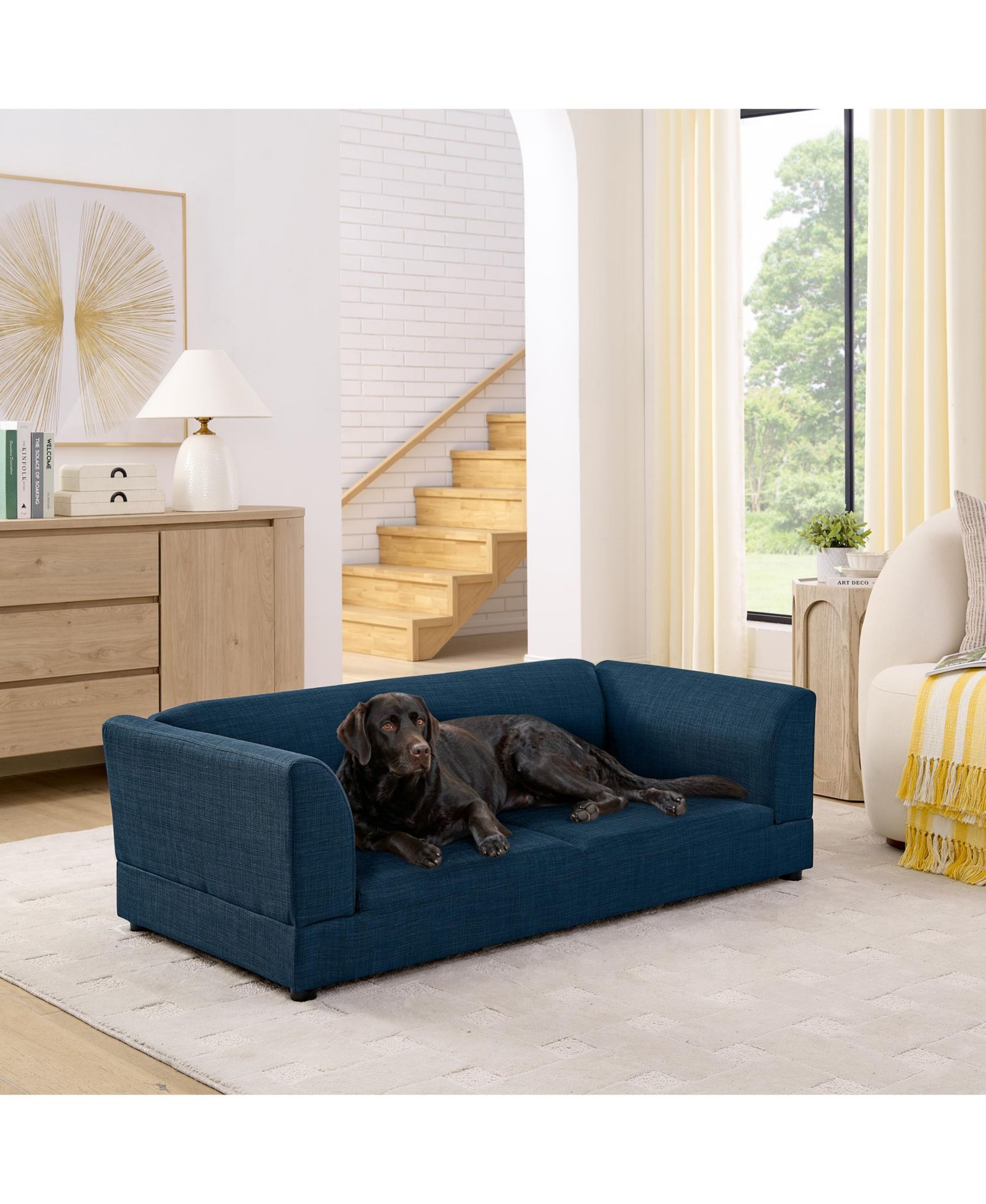Clihome Dog Sofa for Medium Large Dog, Rectangular Design with Backrest, Armrests, Soft Cushion