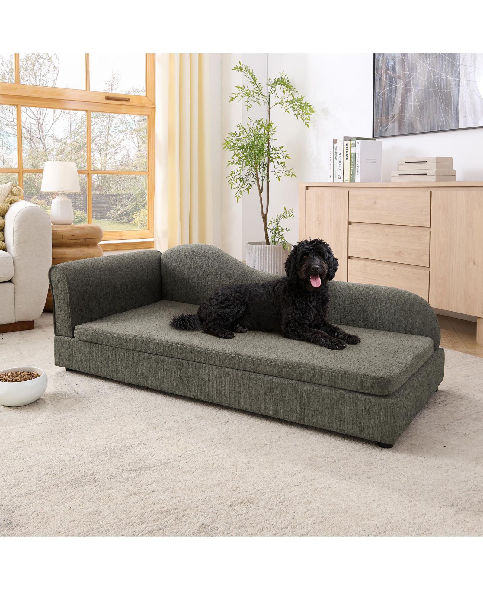 Clihome Dog Sofa for Medium Large Dogs, 55" Pet Couch with Irregular Backrest, Single Armrest