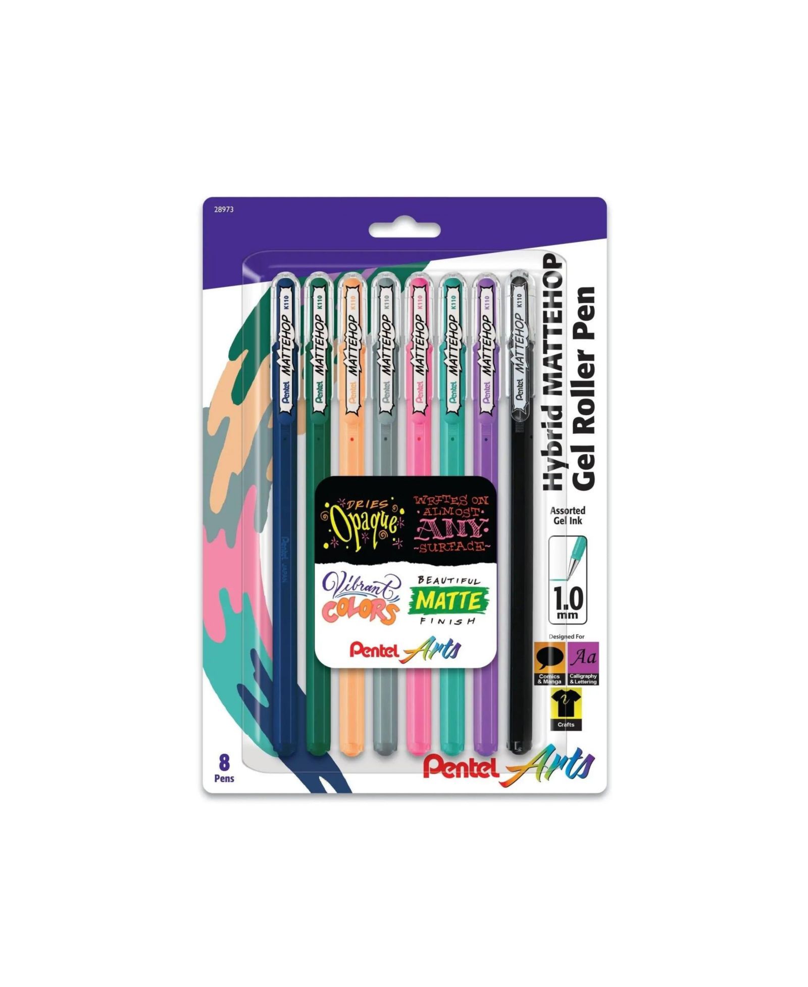 Гелевая ручка Pentel Arts Hybrid Mattehop Gel Roller, 1.0mm, 8-Pk