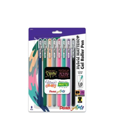Pentel Arts Hybrid Mattehop Gel Roller, 1.0mm, 8-Pk