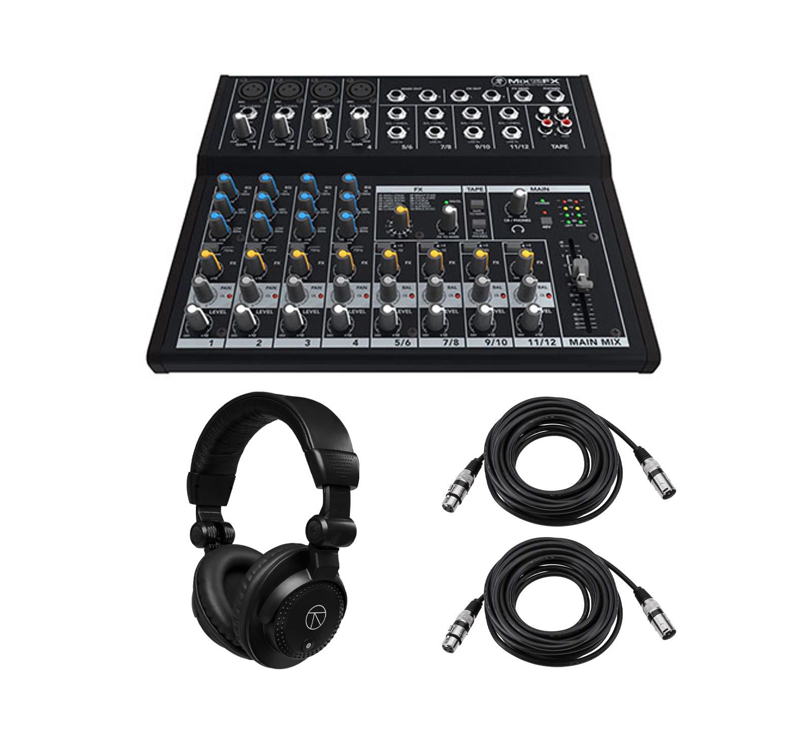 MACKIE Mix12FX 12-Channel Compact Mixer with Effects, Bundle with TAPH100 Headphones and 2x XLR Cable