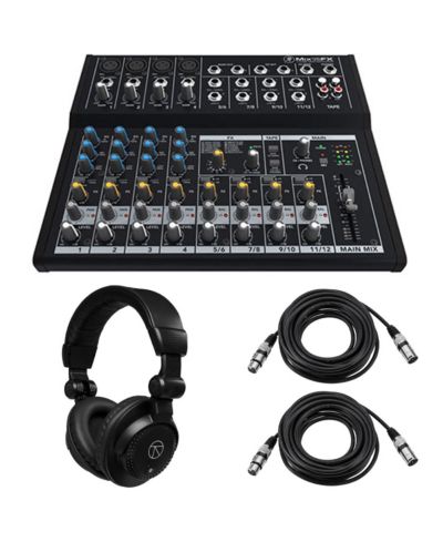 MACKIE Mix12FX 12-Channel Compact Mixer with Effects, Bundle with TAPH100 Headphones and 2x XLR Cable
