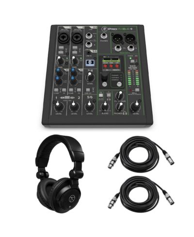 MACKIE ProFX6v3+ 6-Channel Bluetooth Analog Mixer with Enhanced FX, Bundle with TAPH100 Headphones and 2x 25' 3-Pin XLR Microphone Cable