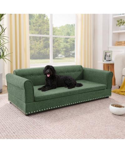 Clihome 55 Inch Dog Sofa for MediumandLarge Dogs, Modern Elevated Dog Sofa Bed with Armrests, Backrest