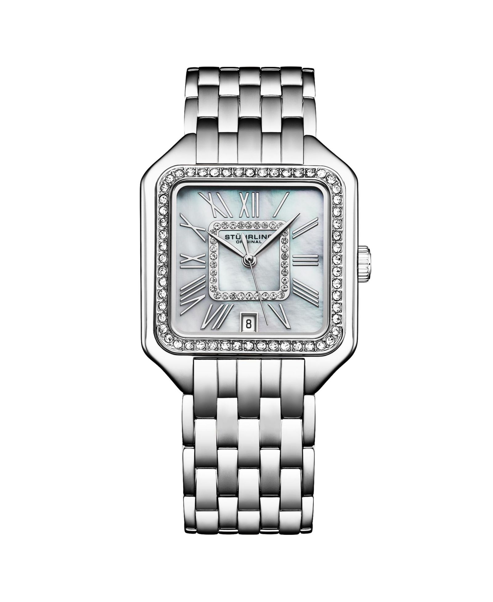 Stuhrling Valencia 4067 Women s Quartz Watch, 32mm Square Crystal Bezel, Stainless Steel Bracelet