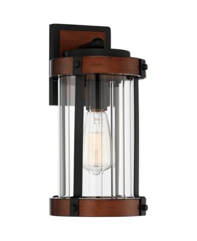 Уличный настенный светильник John Timberland Stan Industrial Dark Faux Wood 13 Clear Glass