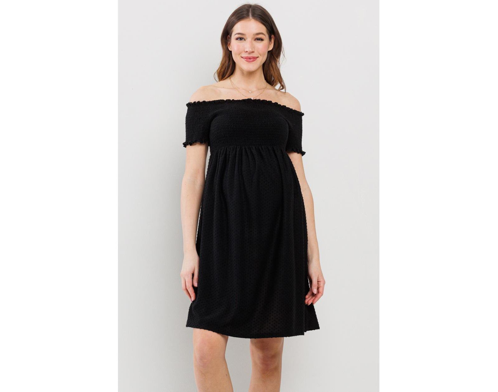 Платье Hello Miz Maternity Off-the-Shoulder Smocked Swiss Dot с карманами