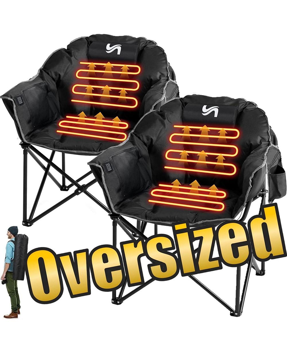 Комплект из 2 шт. ABORON Oversized Heated Camping Chairs — переносные складные шезлонги с 3 уровнями нагрева