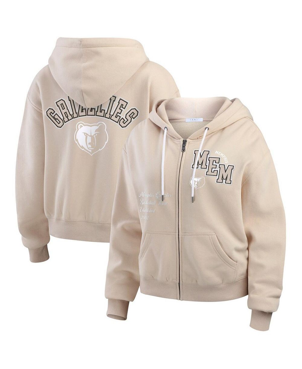 Женское худи WEAR by Erin Andrews Plus Size Cream Memphis Grizzlies Tonal Felt Patch Full-Zip