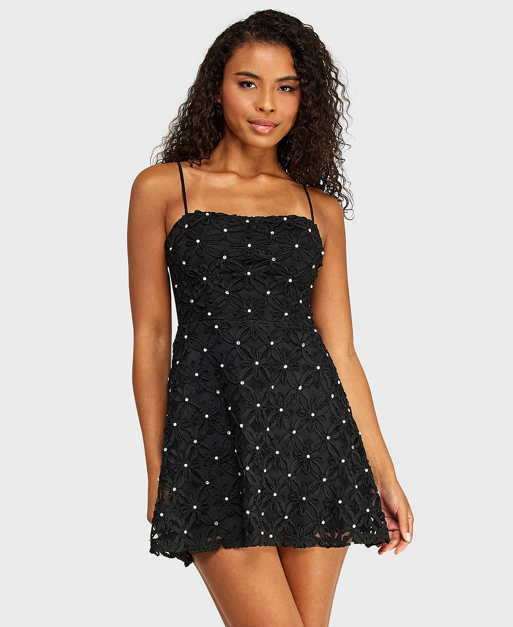 Alex & Sophia Juniors' Square Neck Soutache Dress