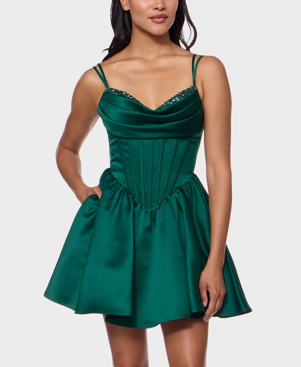 Детское мини-платье Alex & Sophia Corseted Drape Neck Stone Detail Satin