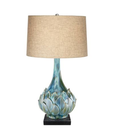 Современная настольная лампа Possini Euro Design Kenya Modern with Square Riser 29 1/2" Tall Linen Drum Shade