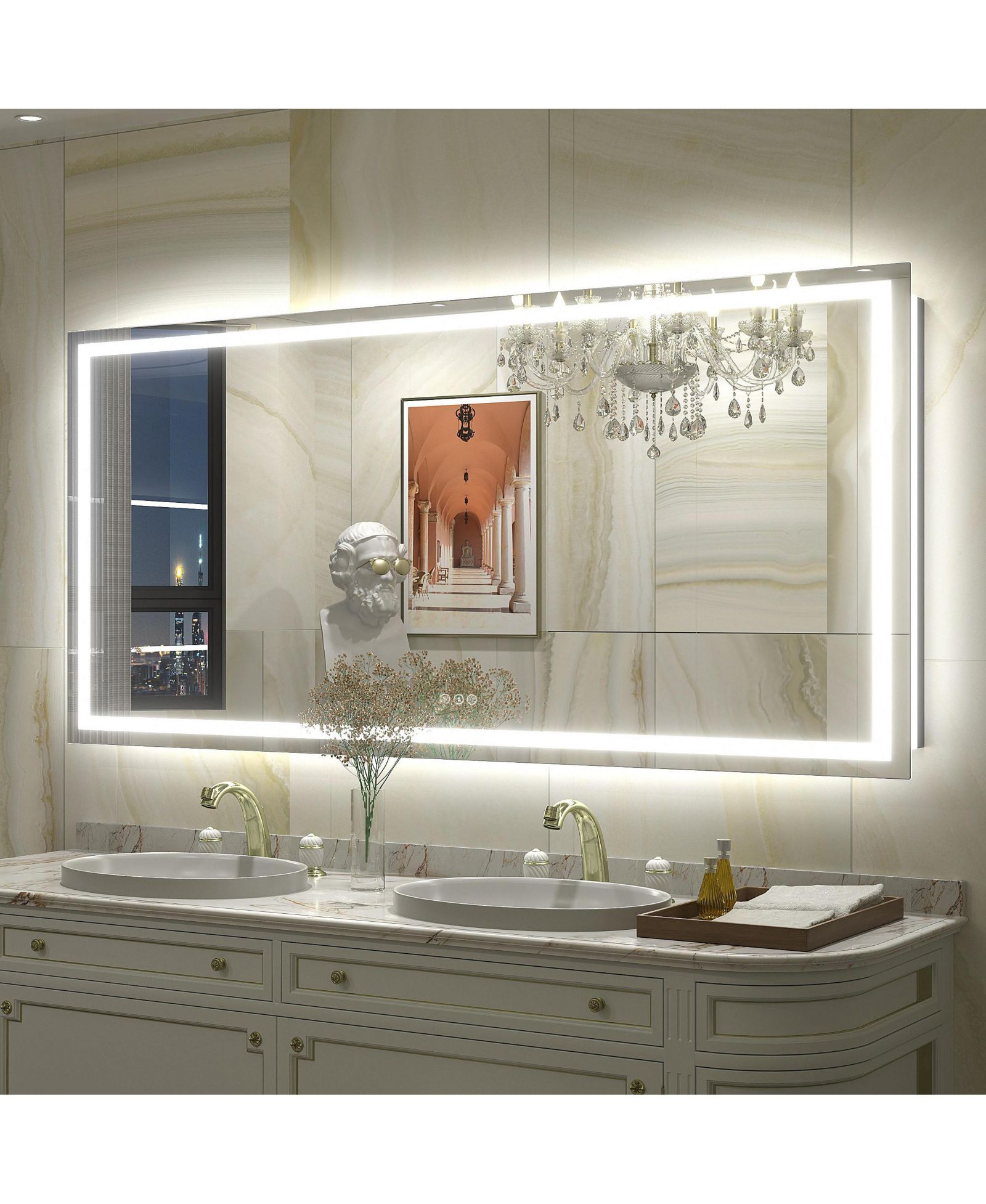 Apmir 60" x 28" Super Bright Front and Back LED Lighted Anti-Fog Tempered Glass Bathroom/Vanity Mirror with ETL and 3-Year Warranty