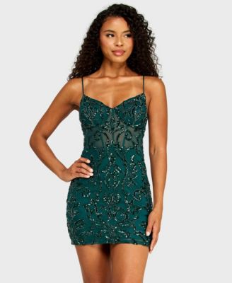 Подростковое мини-платье Alex & Sophia Sweetheart Neck с пайетками и корсетным узором