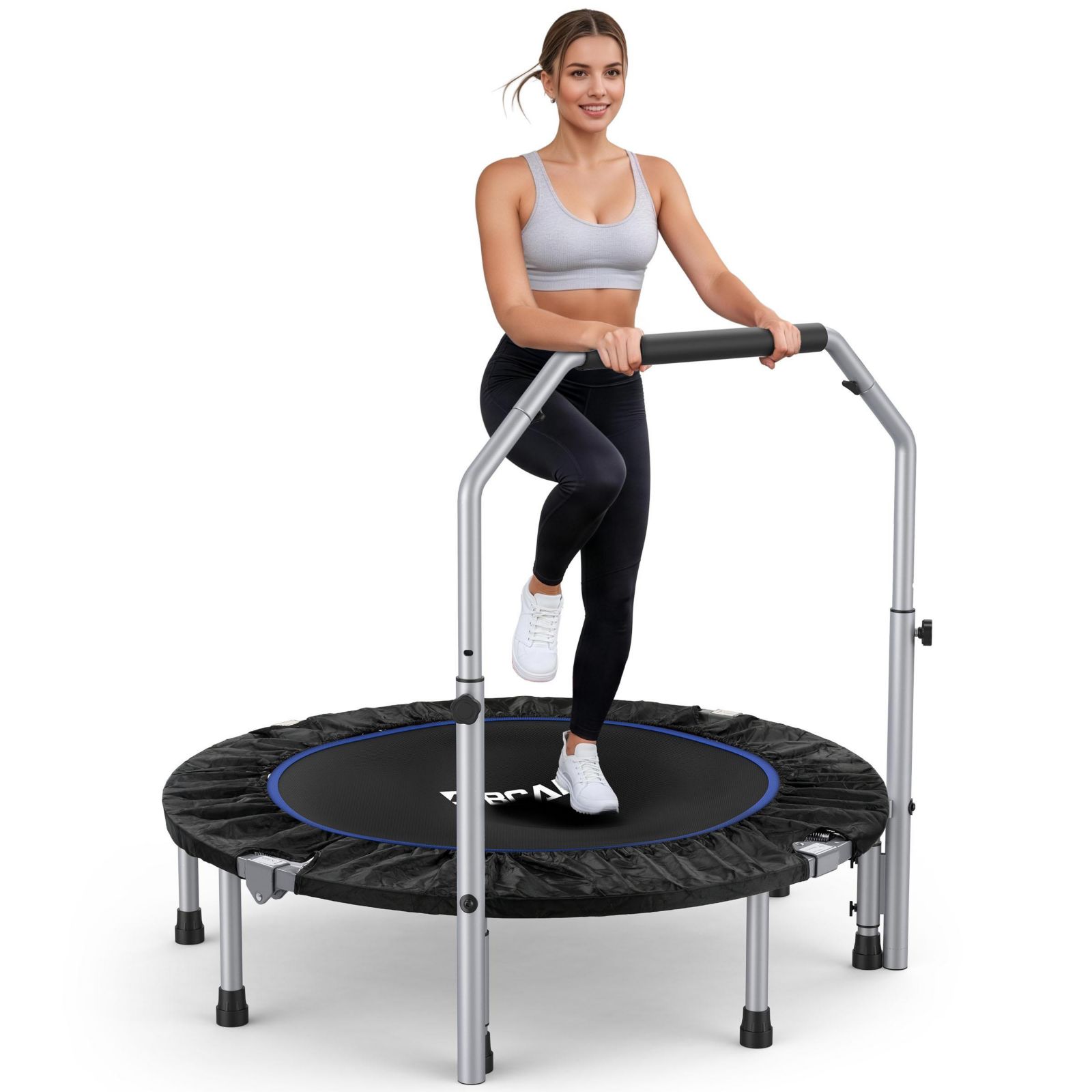 BCAN SP2 48 Inch Foldable Rebounder Mini Trampoline for Adults, 440LBS with Adjustable Padded Handle for Indoor/Outdoor Training