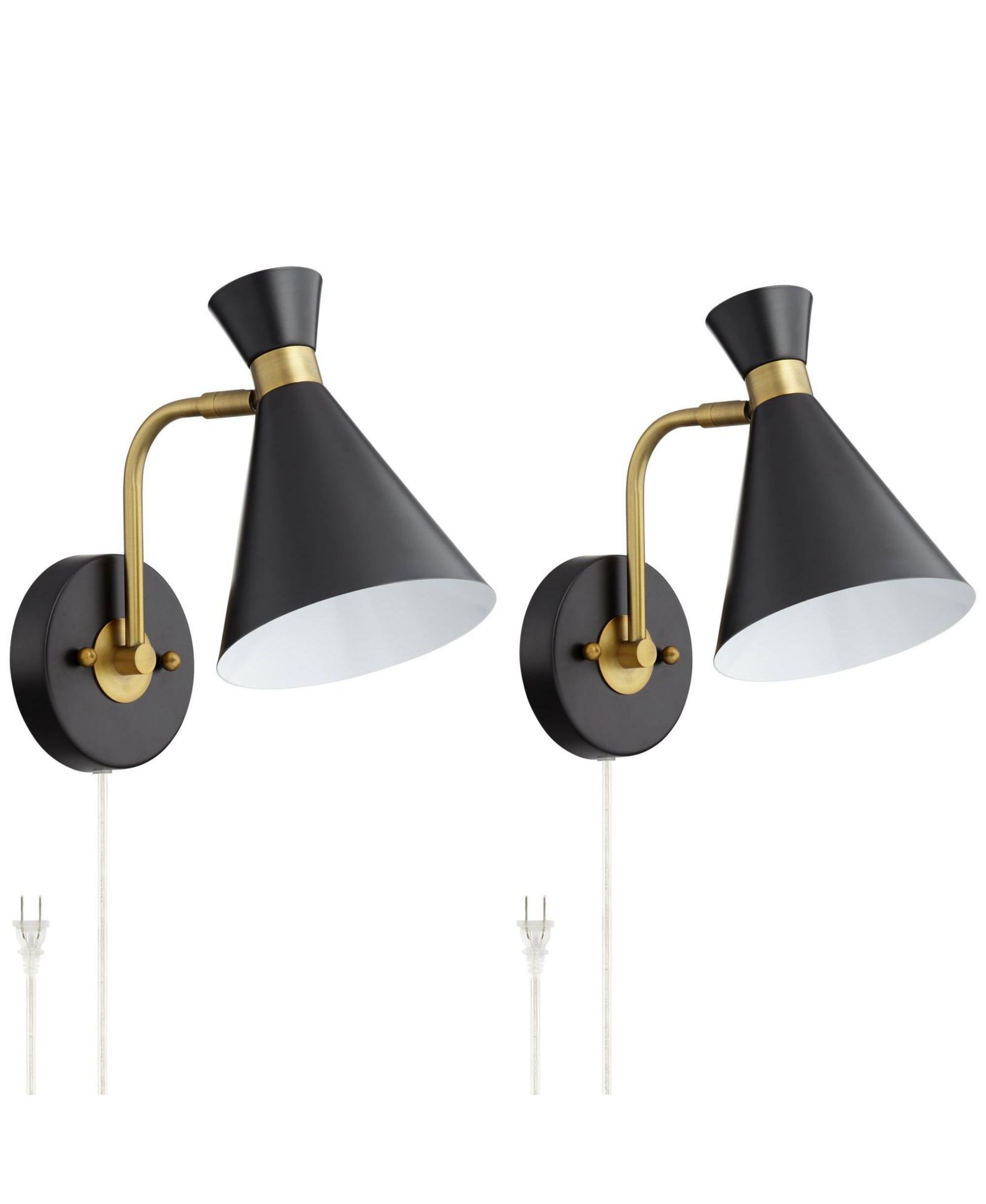 Набор из 2 настенных ламп 360 Lighting в стиле Mid Century Modern, матовая латунь, конусообразный плафон, для спальни и гостиной