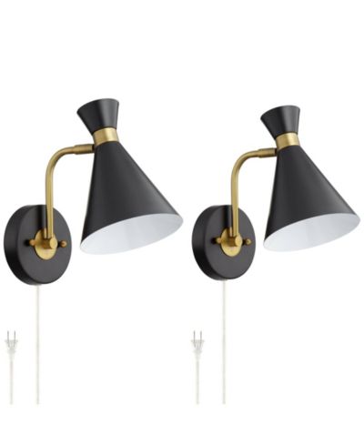 Набор из 2 настенных ламп 360 Lighting в стиле Mid Century Modern, матовая латунь, конусообразный плафон, для спальни и гостиной