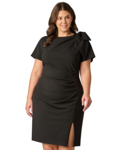 Adrianna Papell Plus Size Crewneck Pleated Sheath Dress