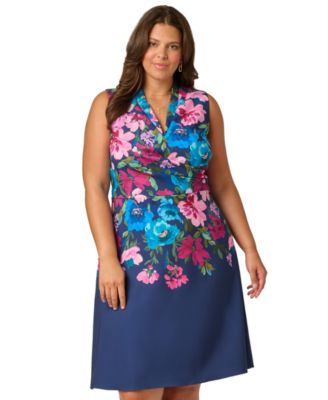 Женское платье Plus Size Adrianna Papell Printed V-Neck Sleeveless Midi