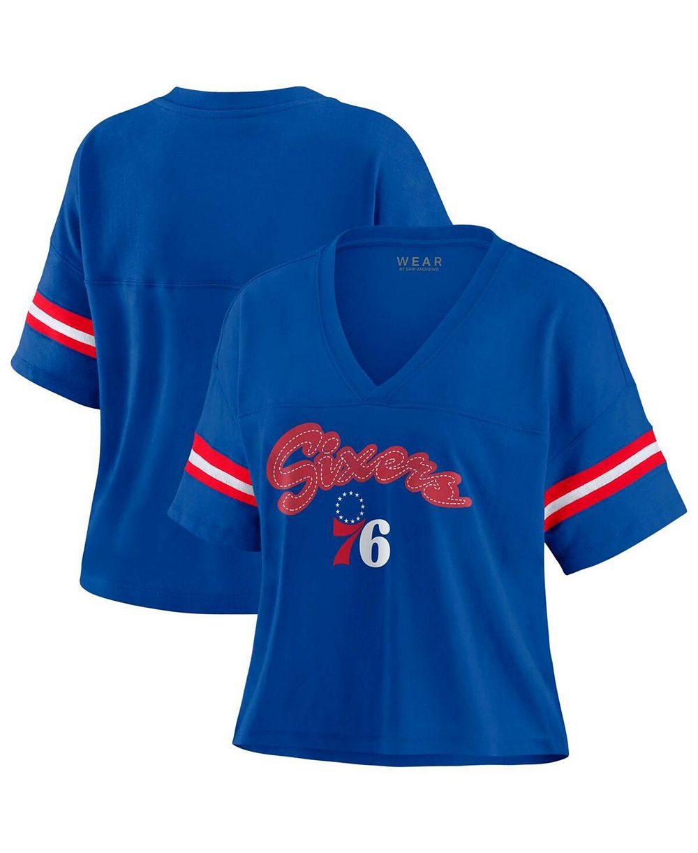 Женская футболка WEAR by Erin Andrews Philadelphia 76ers Plus Size Color Block Boxy V-Neck, королевский синий