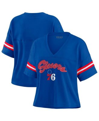 Женская футболка WEAR by Erin Andrews Philadelphia 76ers Plus Size Color Block Boxy V-Neck, королевский синий