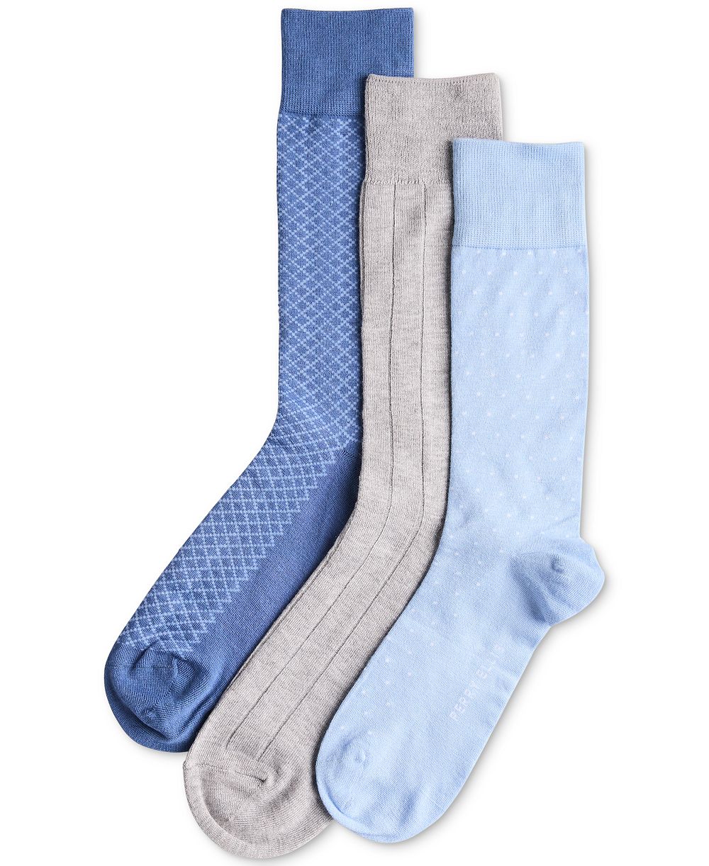 Perry Ellis Portfolio Men's Fine Pindot Mix Crew Socks, 3-Pack